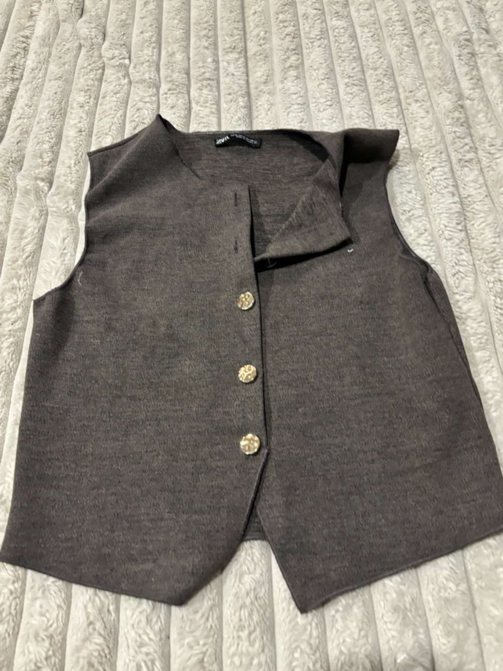 Zara Dark Brown Knit Button Vest. Gold buttons like new - Picture 2 of 5